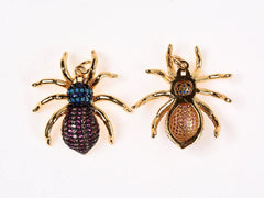 22K Gold Filled Cubic Zirconia Micro Pave Spider Necklace, Tarantula Pendant Black Widow Pendant, Spooky Necklace Halloween Jewelry 27x26mm, CP179