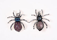 22K Gold Filled Cubic Zirconia Micro Pave Spider Necklace, Tarantula Pendant Black Widow Pendant, Spooky Necklace Halloween Jewelry 27x26mm, CP179