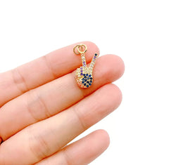 24K Gold Filled Peace Hand Symbol Colored CZ Micro Pave Charm, Hand Sign Charm, Peace Sign Charm, Charm Bracelet, Cubic Zirconia, 21x10mm, CP954