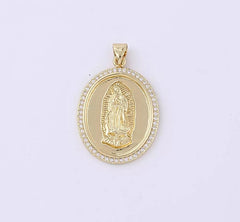 24K Gold Filled Virgin Mary Pendant Necklace Micro Pave Virgen de Guadalupe Medallion Pendant for Necklace Religious Jewelry Supply, CP877