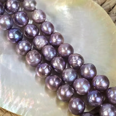 High Luster Round Purple Freshwater Pearls, Genuine Edison Pearl Beads, Natural Pearl Beads, 10-11mm, Loose Beads 15.5" Full Strand, FWP032