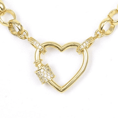 24K Gold Filled Love Heart Shaped Screw Clasp, Gold CZ Screw Clasp Micro Pave Heart with Screw On Mechanism, Carabiner Clasp, CL343