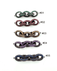 14K Gold Filled Colored CZ 5 Rings Oval Chain Connector, Interconnected Colored CZ Micro Pave Connector, Cubic Zirconia, 55x13mm, CN150