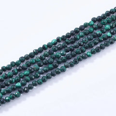 AAA Micro Faceted Natural Green Malachite Round Beads, 2mm Laser Diamond Cut Gemstone 15.5" Full Strand, PRP1015