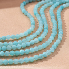 AAA Micro Faceted Natural Amazonite Round Beads, 4mm Laser Diamond Cut Gemstone 15.5" Full Strand, PRP1016