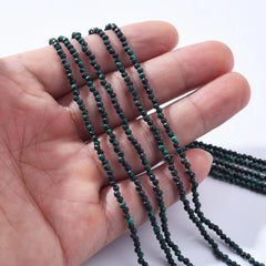 AAA Micro Faceted Natural Green Malachite Round Beads, 2mm Laser Diamond Cut Gemstone 15.5" Full Strand, PRP1015