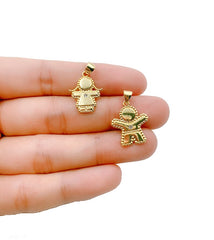 24K Gold Filled Boy and Girl Charm, CZ Micro Pave Pendant, Kids Charm for Necklace Bracelet Jewelry Making Supplies, 18x14mm, CP1145