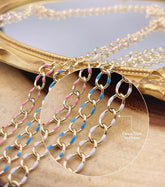 18K Gold Filled Enamel Rolo Cable Paperclip Chain by Yard, White, Pink, Blue, Gold Filled Link Cable Thick Chain, Wholesale bulk Roll Chain Jewelry, CH300