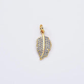 14K Gold Filled Micro Pave Cubic Zirconia Leaf Pendant Charm, Micro Pave CZ Leaf Pendant Charm, Gold Pendant, For DIY Jewelry, 20x10mm, CP1246