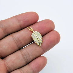 14K Gold Filled Micro Pave Cubic Zirconia Leaf Pendant Charm, Micro Pave CZ Leaf Pendant Charm, Gold Pendant, For DIY Jewelry, 20x10mm, CP1246