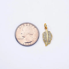 14K Gold Filled Micro Pave Cubic Zirconia Leaf Pendant Charm, Micro Pave CZ Leaf Pendant Charm, Gold Pendant, For DIY Jewelry, 20x10mm, CP1246