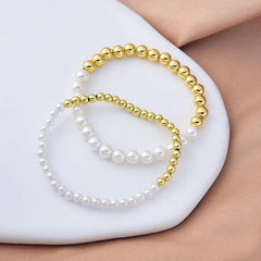 18K Gold Filled White Pearl Bracelet, Mother Of Pearl Beaded Bracelet, Gold Bead Bracelet, Stackable Bracelet, Gift for Her, BR069