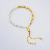 18K Gold Filled White Pearl Adjustable Bracelet, Mother Of Pearl Beaded Bracelet, Gold Bead Bracelet, Stackable Bracelet, Gift for Her, BR070