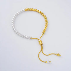 18K Gold Filled White Pearl Adjustable Bracelet, Mother Of Pearl Beaded Bracelet, Gold Bead Bracelet, Stackable Bracelet, Gift for Her, BR070