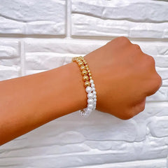 18K Gold Filled White Pearl Bracelet, Mother Of Pearl Beaded Bracelet, Gold Bead Bracelet, Stackable Bracelet, Gift for Her, BR069