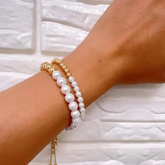 18K Gold Filled White Pearl Adjustable Bracelet, Mother Of Pearl Beaded Bracelet, Gold Bead Bracelet, Stackable Bracelet, Gift for Her, BR070