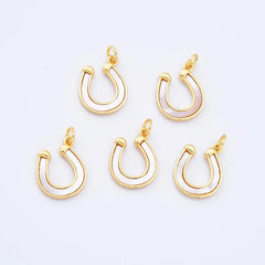 18K Gold Filled Dainty Horseshoe Charm, Mother Of Pearl Horseshoe Pendant, Horseshoe Charm for Necklace Bracelet Jewelry Making Supply CP2152