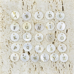 18K Gold Filled Mother of Pearl Alphabet Letter Charm, Natural Shell Pearl Initial Beads, Personalized Letter Charm for Necklace Bracelet Making, CP2138