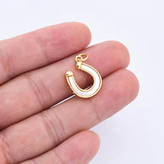18K Gold Filled Dainty Horseshoe Charm, Mother Of Pearl Horseshoe Pendant, Horseshoe Charm for Necklace Bracelet Jewelry Making Supply CP2152