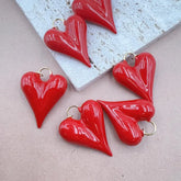 18K Gold Filled Large Red Enamel Heart Charm, Love Heart Pendant for Necklace Bracelet Charm Jewelry Making Supply, Valentines Gift, CP2179