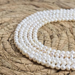 White Round Freshwater Pearls, Fresh Water Pearl Beads for Jewelry Making Full Strand 15.5" 5mm, FWP028