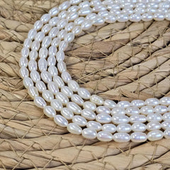 White Rice Pearls, White Oval Freshwater Pearls, Genuine Teardrop Pearls Jewelry Making Supplies, Rice Beads 4x7mm Full Strand 15.5" FWP029
