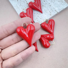 18K Gold Filled Large Red Enamel Heart Charm, Love Heart Pendant for Necklace Bracelet Charm Jewelry Making Supply, Valentines Gift, CP2179