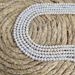 White Round Freshwater Pearls, Fresh Water Pearl Beads for Jewelry Making Full Strand 15.5" 5mm, FWP028