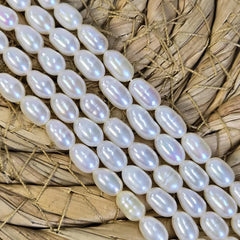 White Rice Pearls, White Oval Freshwater Pearls, Genuine Teardrop Pearls Jewelry Making Supplies, Rice Beads 4x7mm Full Strand 15.5" FWP029
