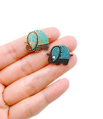 18K Gold Filled Turquoise CZ Elephant Charm Pendant, CZ Elephant Connector, CZ Micro Pave Elephant Connector, Enamel pendant, 22x17mm| CN058