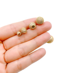 22K Gold Filled Round Ball Beads, CZ Micro Pave Round Ball Beads Shamballa Ball Beads Cubic Zirconia CZ Pave Beads up-to 24mm BD051
