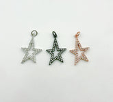 18K Gold Shooting Star Charm, Micro Pave CZ Star Pendant, Star Charm for Bracelet Necklace Jewelry Making, 31x19mm, CP057