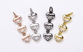 3 Link Heart Charm, 18K Gold CZ Micro Pave Mini Tiny Heart Charm, Heart Necklace Bracelet Charm,1/6PCS, 6x21mmICP058