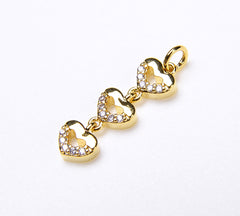 3 Link Heart Charm, 18K Gold CZ Micro Pave Mini Tiny Heart Charm, Heart Necklace Bracelet Charm,1/6PCS, 6x21mmICP058