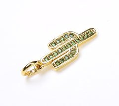 Saguaro Cactus Charm, 22K Gold Micro Pave Cz CACTUS Charm with Green CZ, Gold/White gold/ Black Cactus Charm 7x21mm|CP063