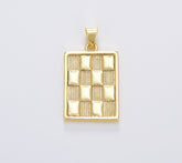 Gold Checkers Pendant Gold Filled Draughts Rectangle Bar Pendant Tag Gold Charm Gold Square Medallion, 25x15mm, CP1688