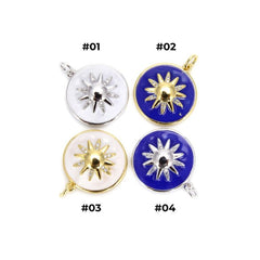 18K Gold Filled Sunburst Enamel Charm, Starburst Necklace, Enameled Pendant, Sun Pendant, Micro Pave Sun Charm, DIY, 22x18mm, CP555