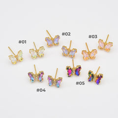 18K Gold Filled Arcylic Crystal Butterfly Stud Earrings, Monarch Butterfly Push Back Earrings, Hypoallergenic Studs, 1 pair, ER290