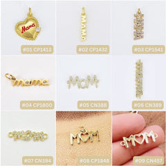 18K Gold Filled Dainty Heart Mama Charm Collection, Delicate Charm Pendant, Mom Word Connector, and Pendant – CP_Batch62