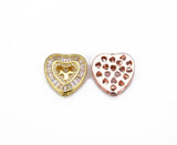 24K Gold Filled Heart Slider Beads CZ Micro Pave, Heart Beads, Slider Beads, Slider Charms, Bead Bracelet, Cubic Zirconia, 20x19mm, BD005