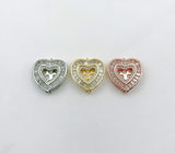 24K Gold Filled Heart Slider Beads CZ Micro Pave, Heart Beads, Slider Beads, Slider Charms, Bead Bracelet, Cubic Zirconia, 20x19mm, BD005