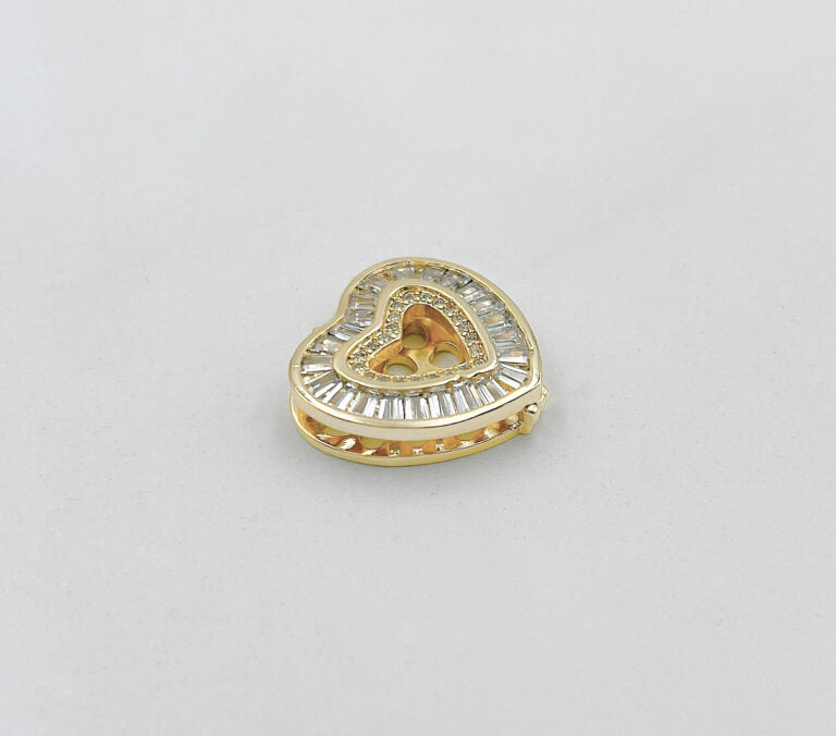 24K Gold Filled Heart Slider Beads CZ Micro Pave, Heart Beads, Slider Beads, Slider Charms, Bead Bracelet, Cubic Zirconia, 20x19mm, BD005