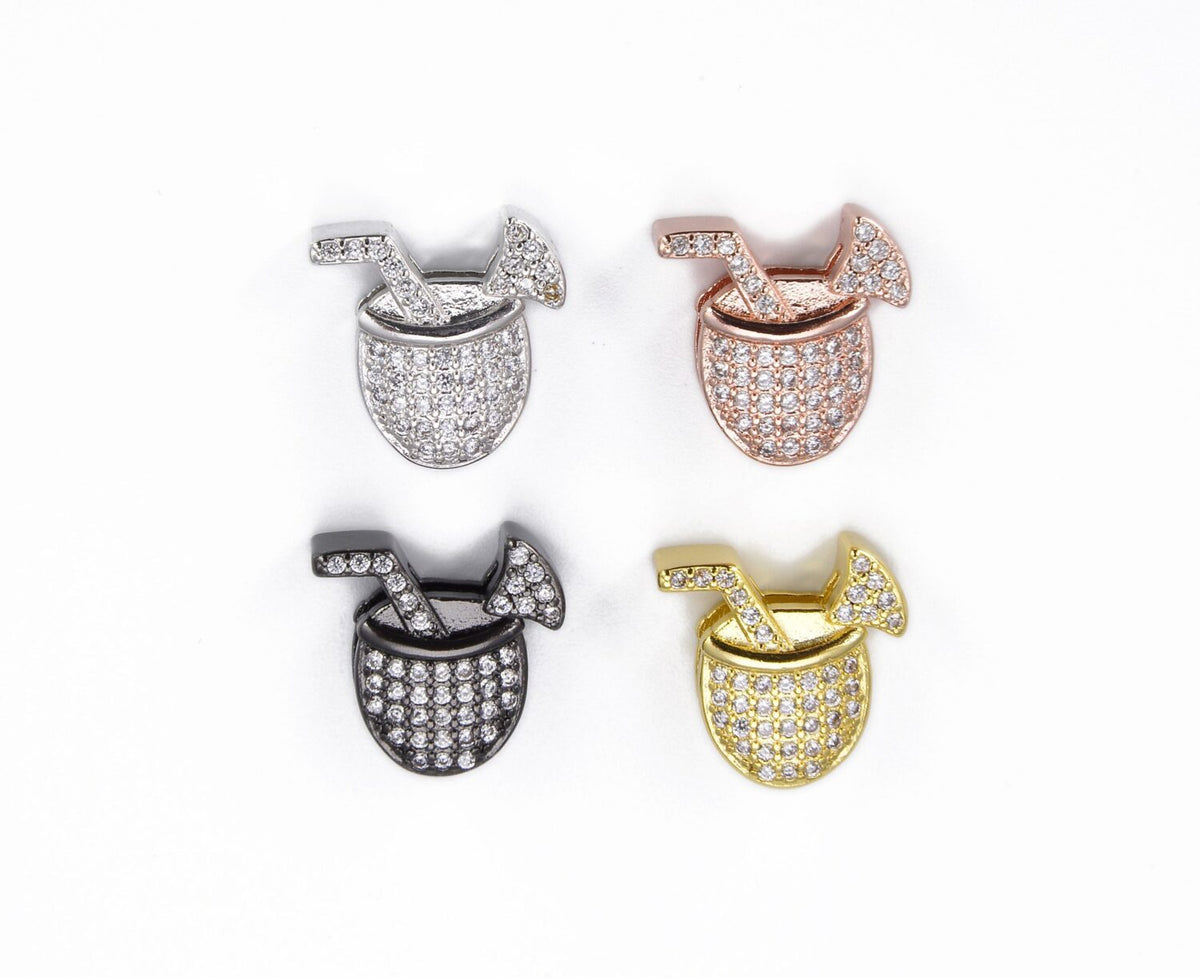 24K Gold Filled Cocktail Glass Slider Beads, Wine Glass Slider Beads, Whiskey Glass Beads, Slider Beads, Bead Bracelet, Cubic Zirconia, 14x14mm, BD007