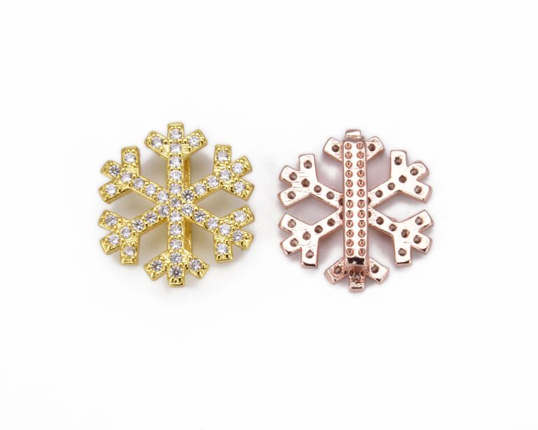 24K Gold Filled Snowflake Slider Beads CZ Micro Pave, Snowflake Charm, Slider Beads, Spacer Bead, Cubic Zirconia, Beads, 16x15mm, BD008