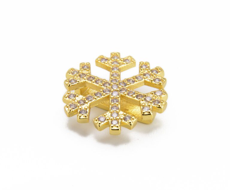 24K Gold Filled Snowflake Slider Beads CZ Micro Pave, Snowflake Charm, Slider Beads, Spacer Bead, Cubic Zirconia, Beads, 16x15mm, BD008