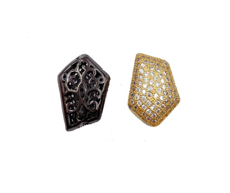 24K Gold Filled Irregular Shape Bead, Abstract Shape CZ Micro Pave Bead, Cubic Zirconia, Beads, 12mm, BD011