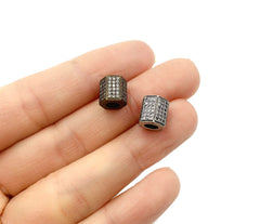 Antique Cylinder Beads, Cylinder CZ Micro Pave Bead, Barrel Beads, Tube Beads, Large Hole Beads, Cubic Zirconia, 8x7mm, BD041