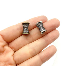 Antique Cylinder Beads, Cylinder CZ Micro Pave Bead, Barrel Beads, Tube Beads, Large Hole Beads, Cubic Zirconia, 14x10mm, BD042