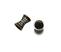 Antique Cylinder Beads, Cylinder CZ Micro Pave Bead, Barrel Beads, Tube Beads, Large Hole Beads, Cubic Zirconia, 14x10mm, BD042