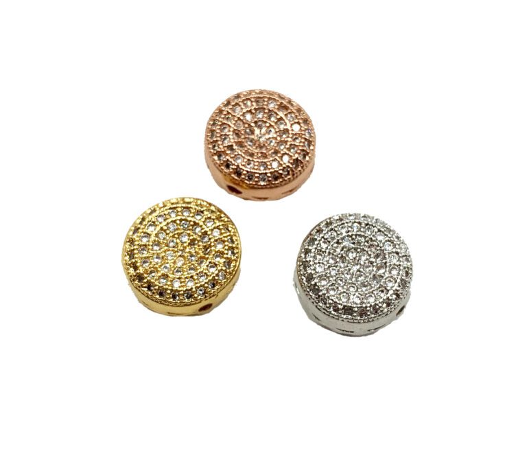 24K Gold Filled Flat Round CZ Micro Pave Bead, Spacer Beads, Metal Beads, Round Beads, Cubic Zirconia, 13x10mm, 11mm, BD045